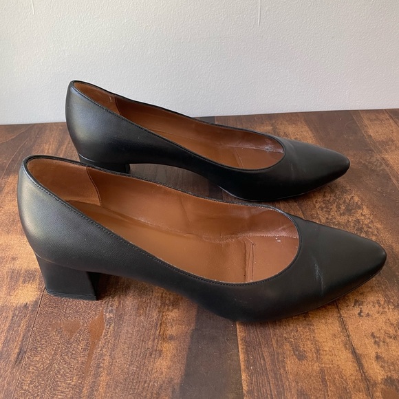 Aquatalia Pasha Phoebe Nappa Black Leather Point Toe Block Heels Size 9 - Picture 2 of 6